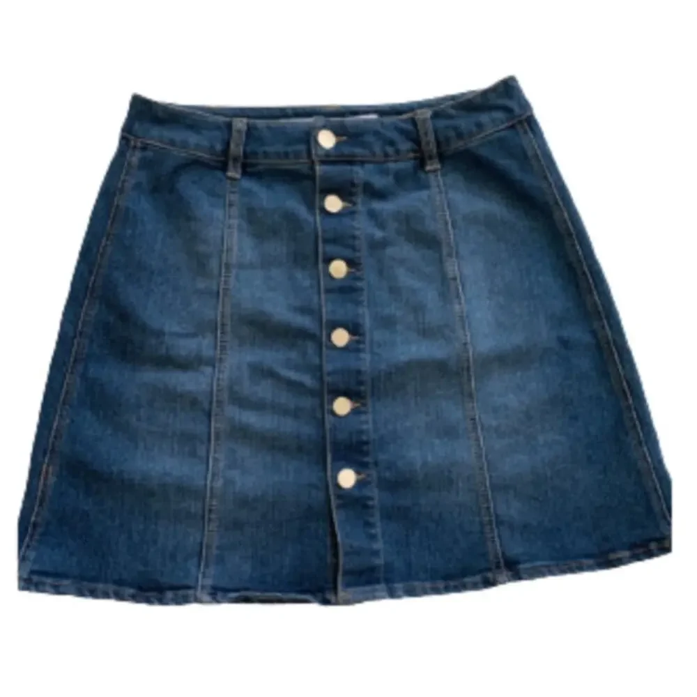Tinseltown Jean Mini Skirt Blue Silver Button Front Denim Jean Mini Skirt Size 8 - Picture 7 of 7
